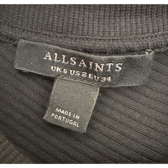 AllSaints Ribbed Knit Gia Asymmetric Midi Dress Women's Black Size 2 - Picture 9 of 9